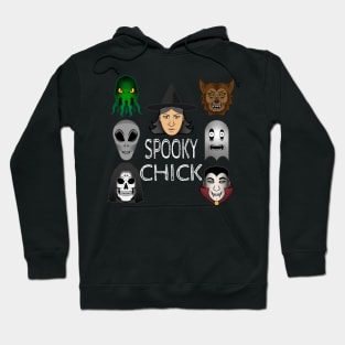 Spooky Chick on Dark Back Hoodie